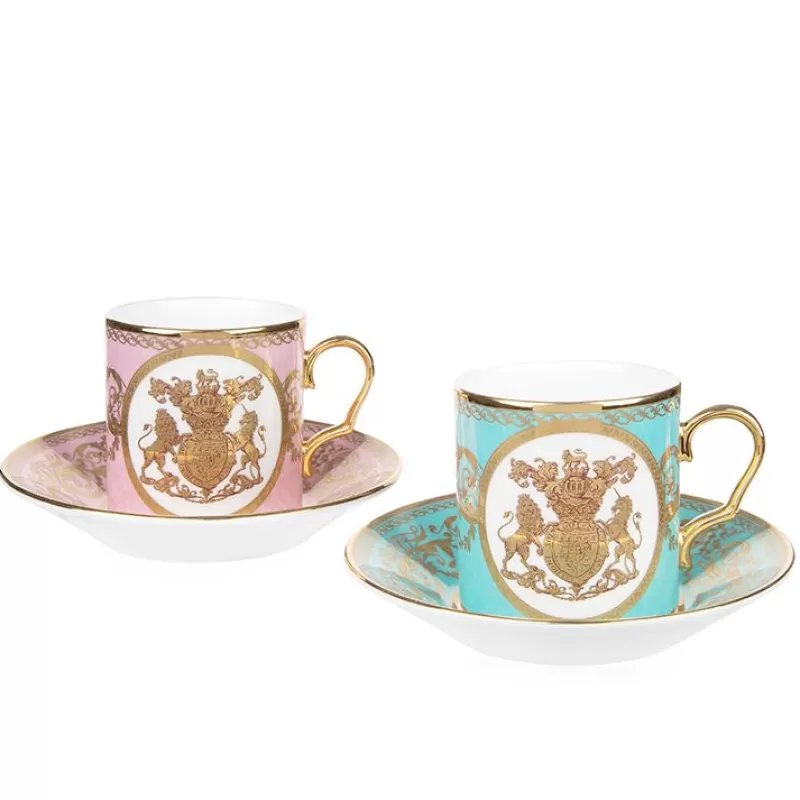 Cups & Saucers | Royal Collection Shop Special Edition Lustre Pink And Green Coffee Cup And Saucer