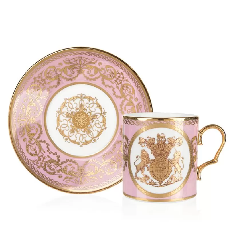 Cups & Saucers | Royal Collection Shop Special Edition Lustre Pink And Green Coffee Cup And Saucer