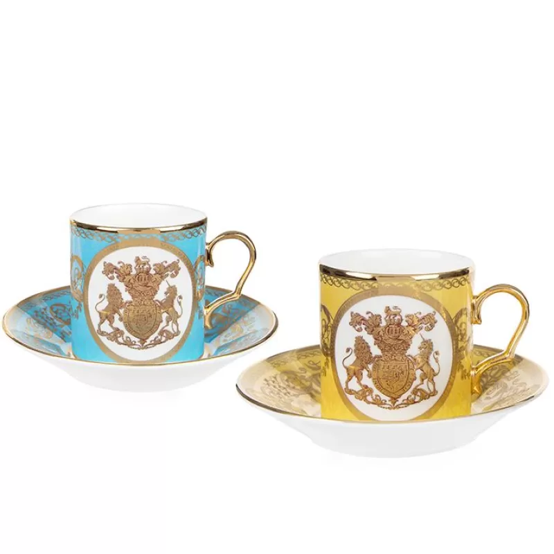 Cups & Saucers | Royal Collection Shop Special Edition Lustre Turquoise And Yellow Coffee Cup And Saucer