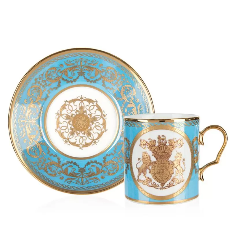 Cups & Saucers | Royal Collection Shop Special Edition Lustre Turquoise And Yellow Coffee Cup And Saucer